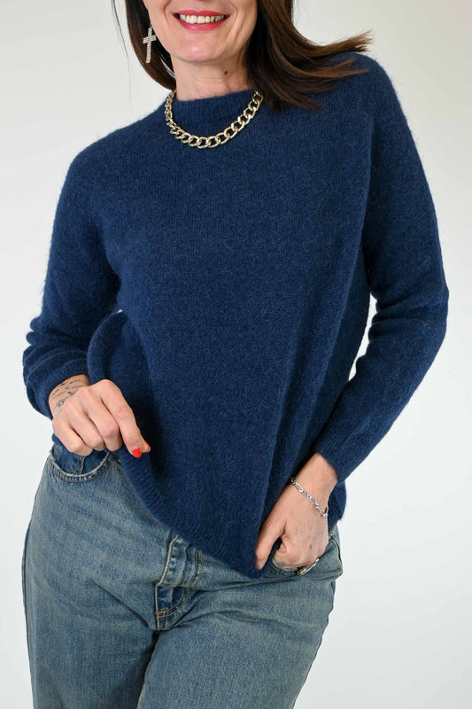 PULL MANICA LUNGA IN ALPACA COLOR BLU