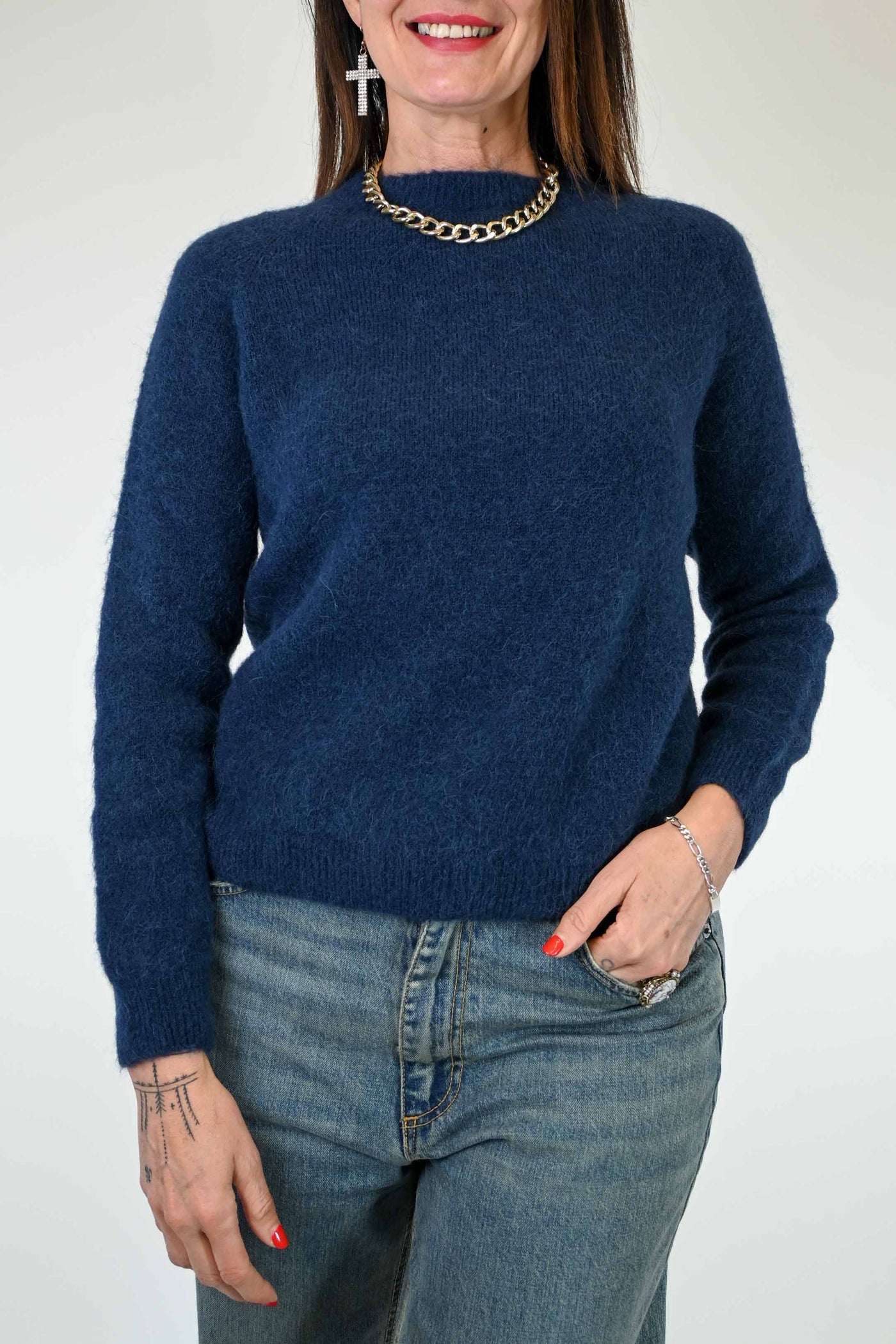 PULL MANICA LUNGA IN ALPACA COLOR BLU